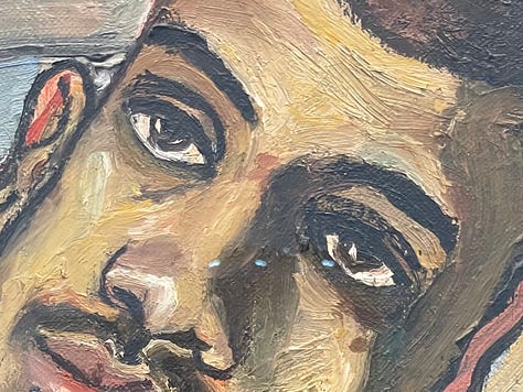 Detail images of eyes from Alice Neel paintings in the David Zwirner show At Home: Alice Neel in the Queer World