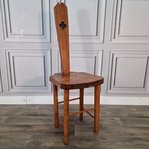 Vintage Brutalist Spinning Chair Solid Wood Rustic Seat Ecclesiastic Folk Retro - Picture 1 of 24