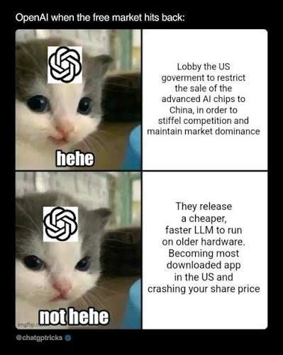 Sam Altman's first reaction to DeepSeek's open-source model + a killer meme  compilation. #ai #deepseek #samaltman #opensource #memes