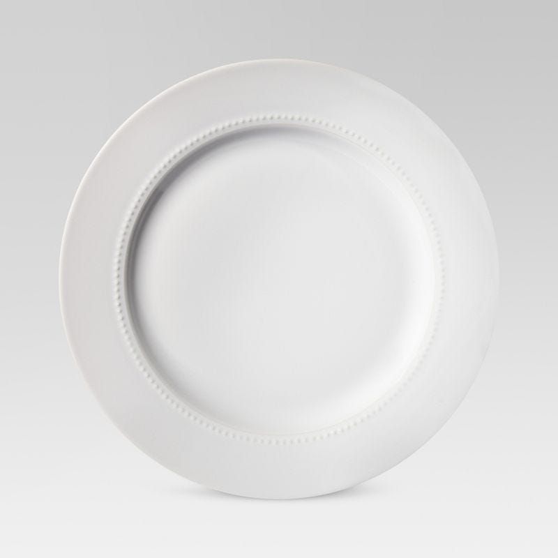 11&#34; Porcelain Beaded Rim Dinner Plate White - Threshold&#8482;: Solid Textured Round Microwave &#38; Dishwasher-Safe, 1 of 8
