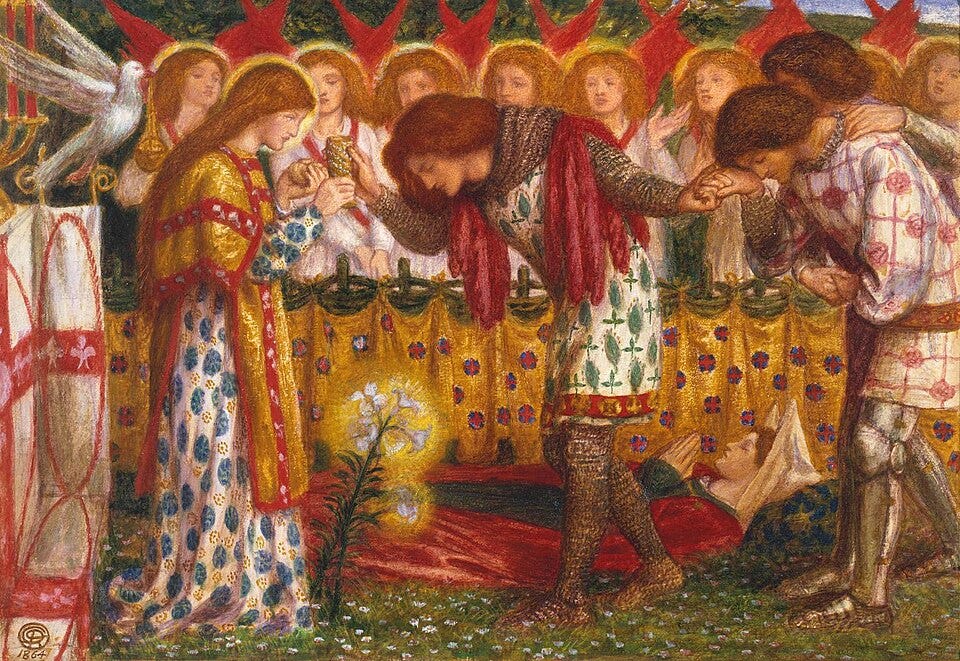 File:Dante Gabriel Rossetti - How Sir Galahad, Sir Bors and Sir Percival Were Fed with the Sanct Grael.jpg
