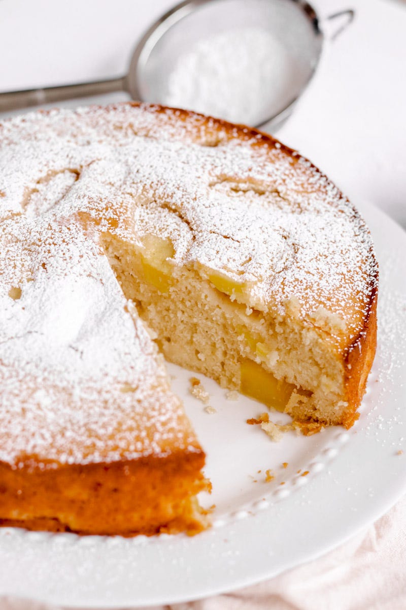 close-up image of nonna's Italian apple cake sliced. 