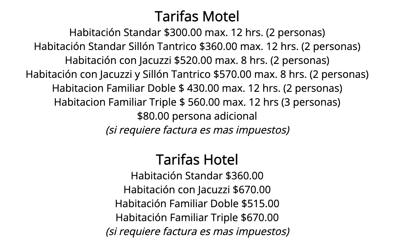 The cost breakdown from a nearby motel. You can see how prices vary between the rooms that are just for sex and the normal hotel rooms