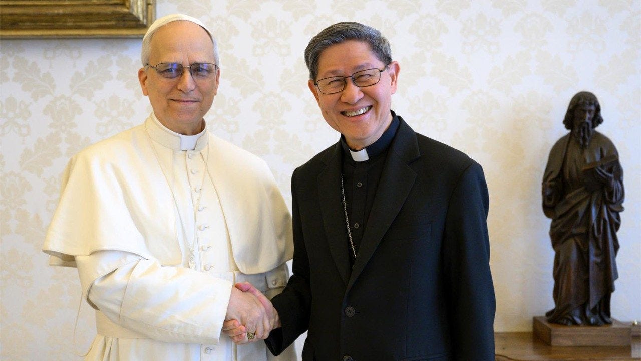 Pope Leo XIV and Cardinal Luis Antonio Tagle shake hands at the Vatican Pope Leo XIV and Cardinal Luis Antonio Tagle shake hands at the Vatican