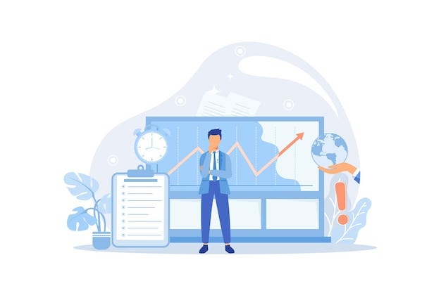 Missão de negócios declaração de visão e inteligência competitiva  ilustração plana de planejamento estratégico | Vetor Premium
