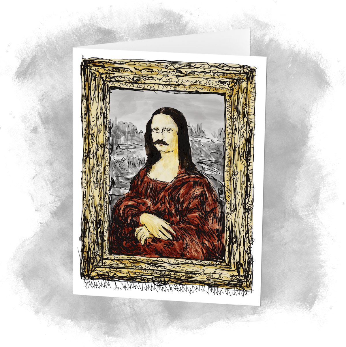 A cartoon of Leonardo da Vinci’s painting of the Mona Lisa, sporting a bushy moustache. Sketch art by Don Rice. A cartoon of Leonardo da Vinci’s painting of the Mona Lisa, sporting a bushy moustache. Sketch art by Don Rice.
