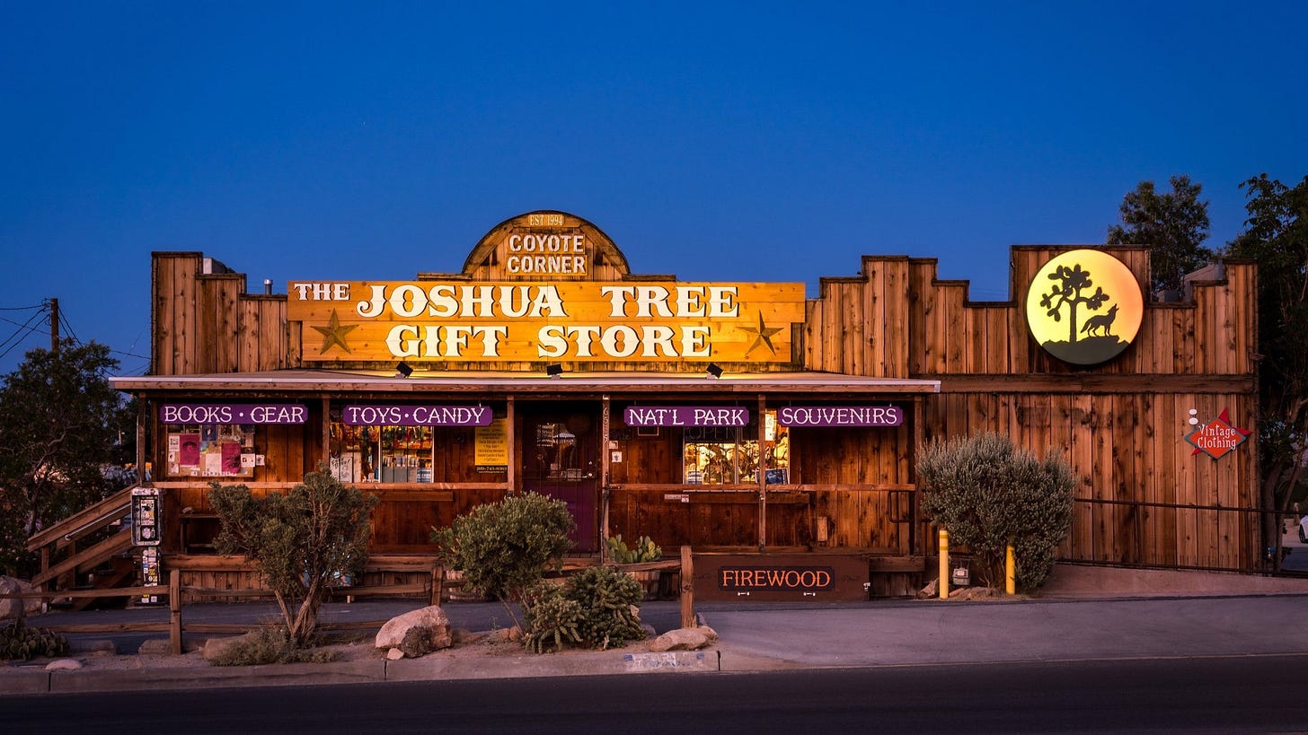 Coyote Corner's exterior as seen at night. 