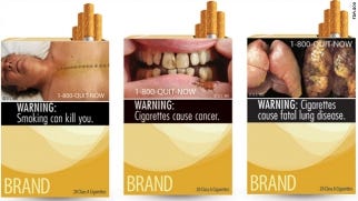 Some of the FDA's proposed cigarette packaging Some of the FDA's proposed cigarette packaging