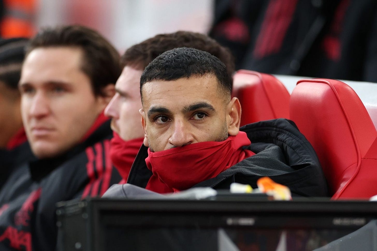 Mohamed Salah of Liverpool sits on the bench