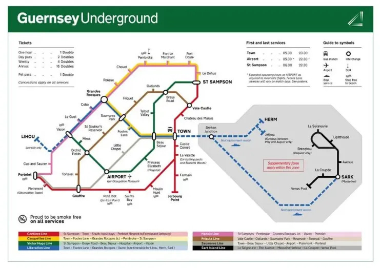 Metro style map of locations in Guernsey