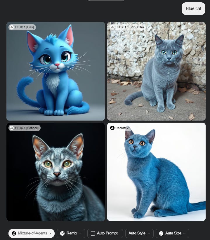 "Blue Cat" in Genspark - results by different image agents "Blue Cat" in Genspark - results by different image agents