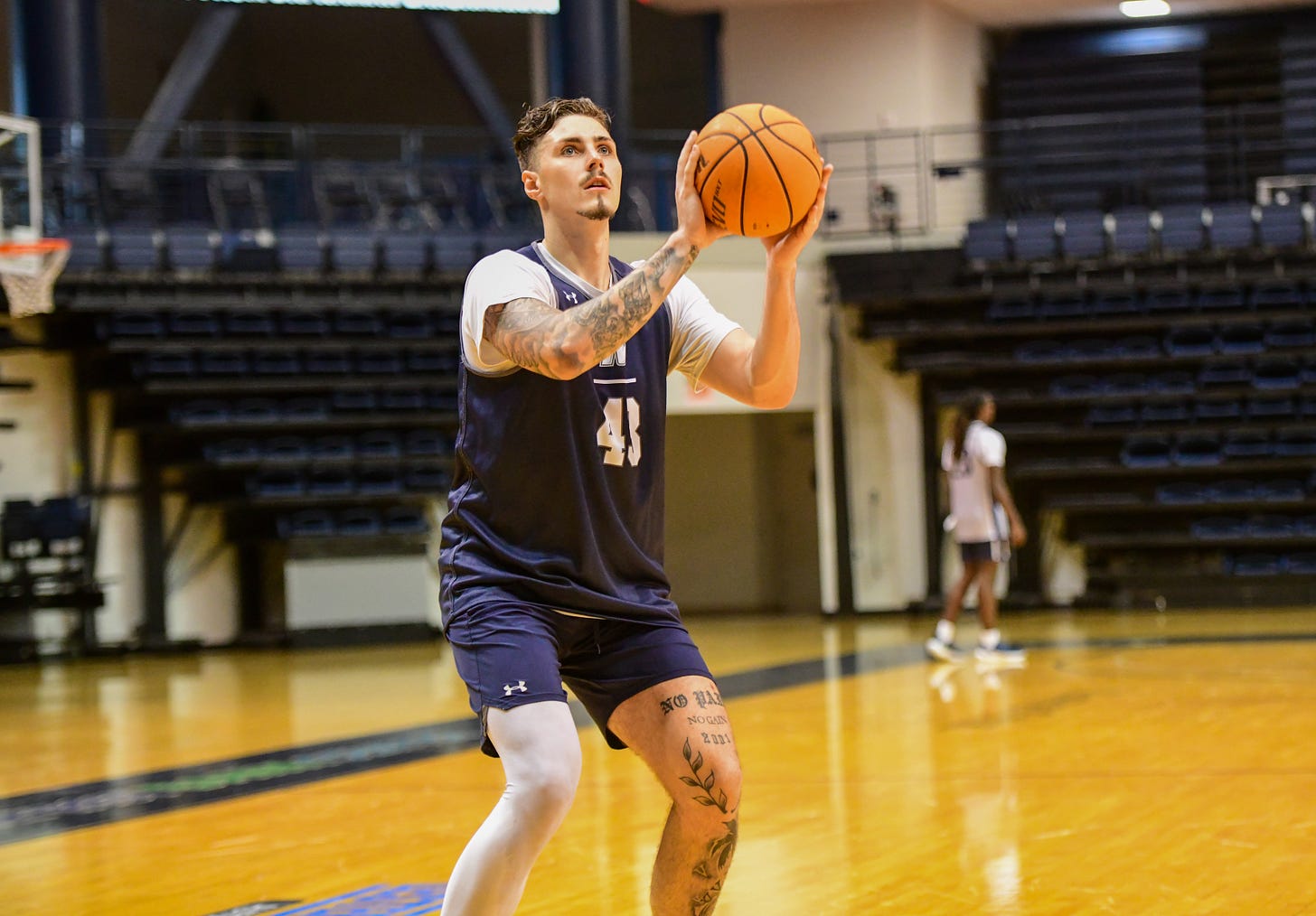 Nikita Konstantynovskyi of Ukraine practices with Monmouth during the 2023-24 preseason. (Photo courtesy of Monmouth Athletics) Nikita Konstantynovskyi of Ukraine practices with Monmouth during the 2023-24 preseason. (Photo courtesy of Monmouth Athletics)