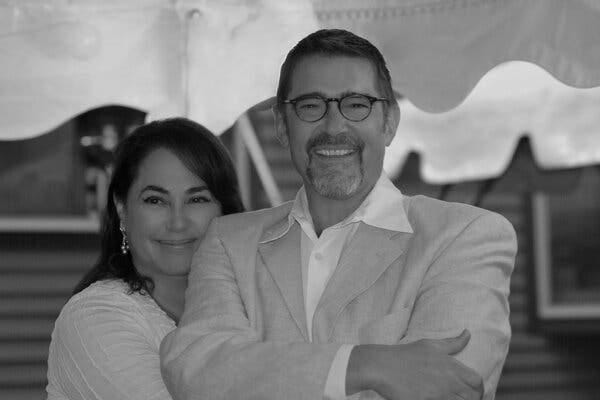 Amy Bloom and Brian Ameche at at their wedding in 2007.