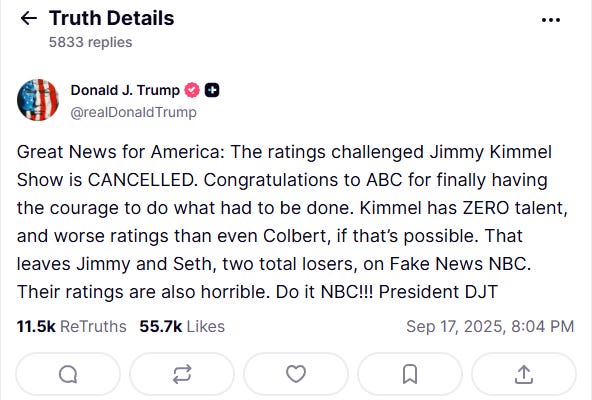 TruthSocial Posts from Donald Trump directly attacking free speech