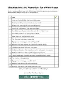 checklist of must-do promotions for a white paper