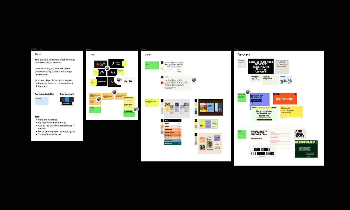 Figma board with visual references for brand identity