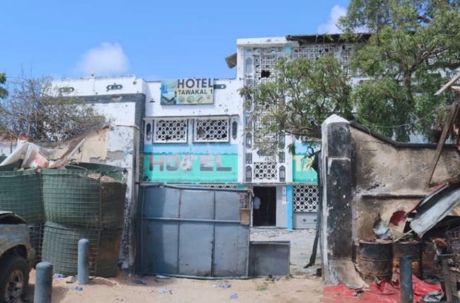 Tawakal Hotel, the target of the attack by Al-Shabaab Organization (Somalia Eye@Somalia_eye Twitter account, October 24, 2022) The Meir Amit Intelligence and Terrorism Information Center's Spotlight on Global Jihad (October 20-26, 2022)