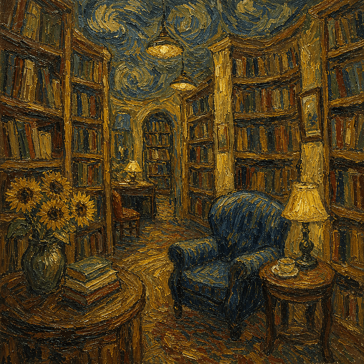 DALL-E 2 vs. GPT Image 2 paintings of a cozy bookstore in the style of Van Gogh