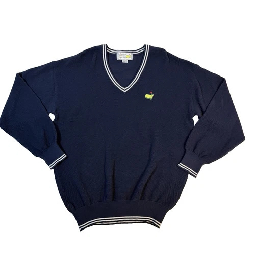 Vtg Slazenger Masters Augusta National Gold Shop Sweater sz L Navy Blue Cotton - Picture 1 of 6