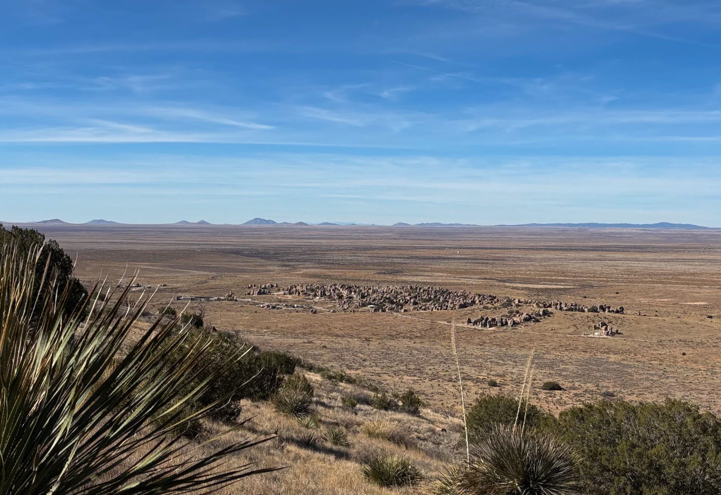 large cluster of desert rock formations seen from above