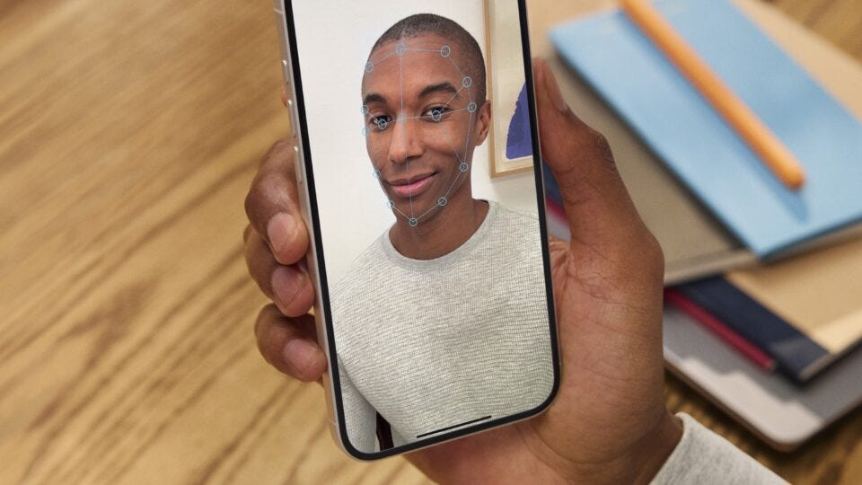 Facial scan in Warby Parker's AI shopping Advisor tool for eyewear.