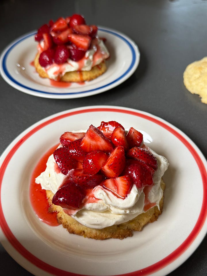 assembling strawberry shortcakes