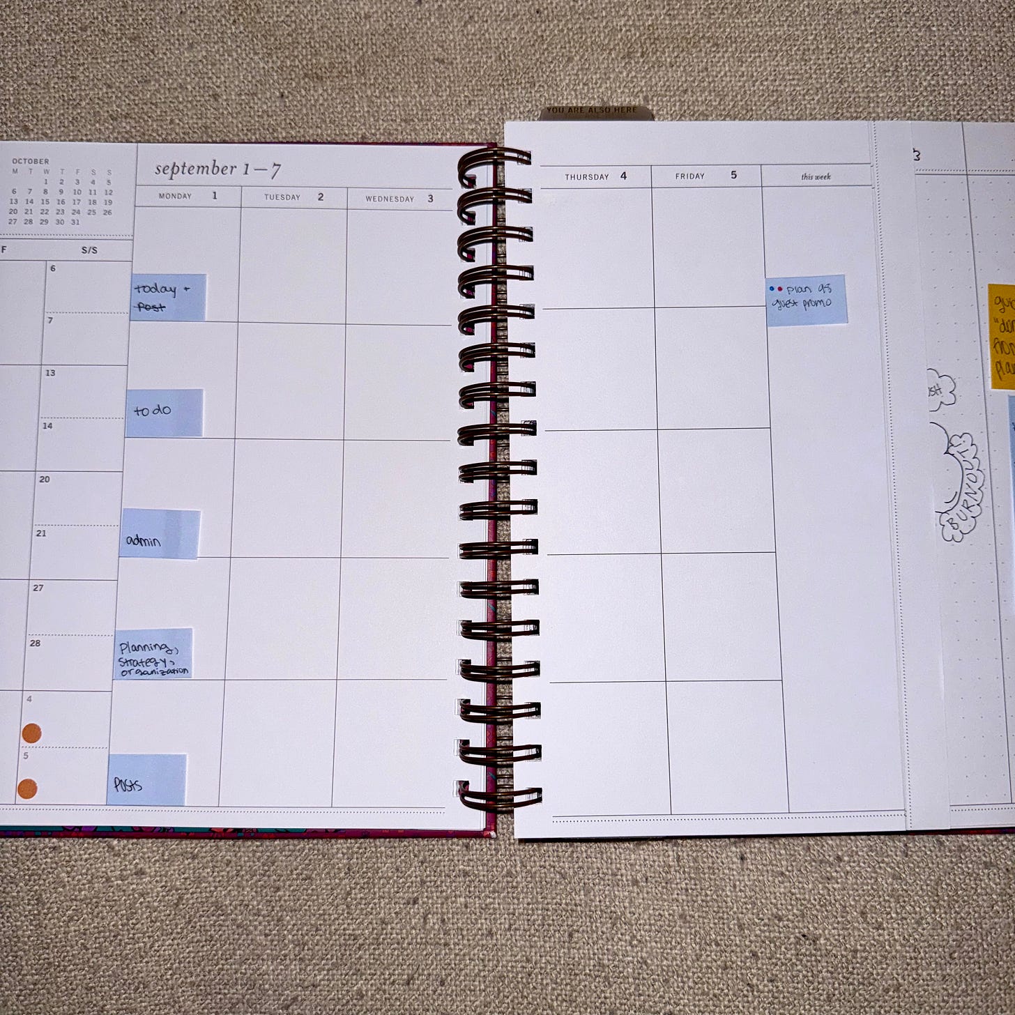Full weekly spread of my planner, broken up into blocks that I use as sections.