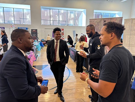 three images of professional people at a small business expo