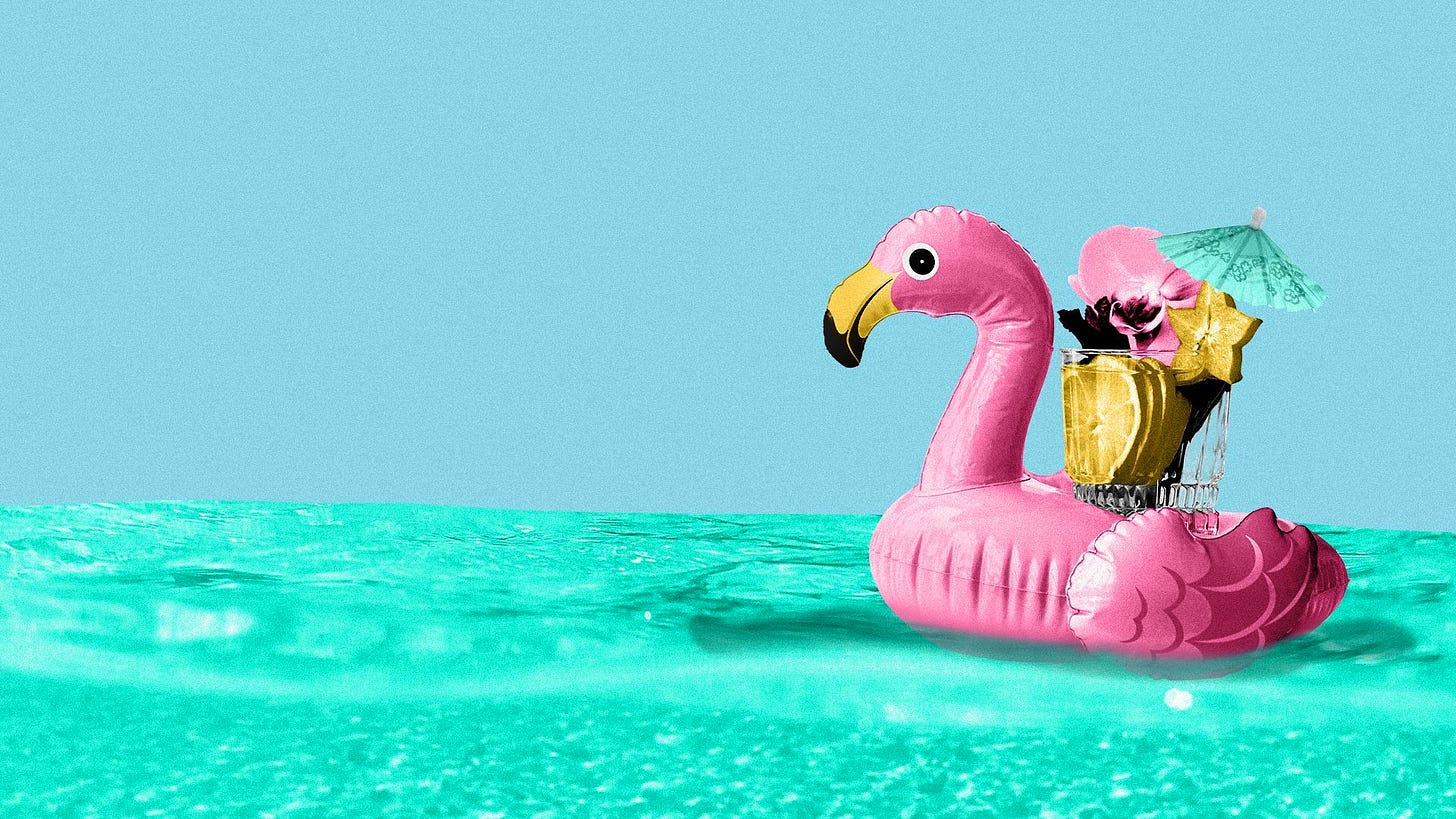 Illustration of a drink on a flamingo pool float.