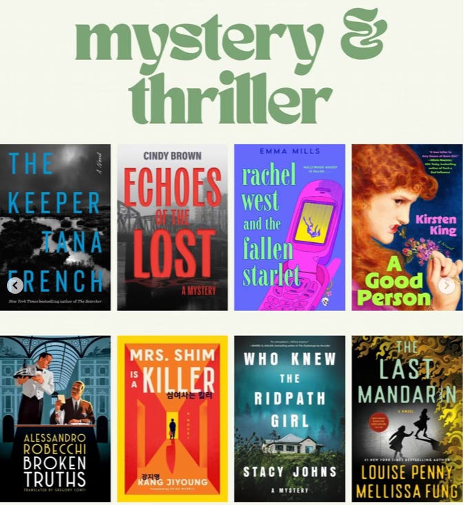 Under teh heading, "Mysteries & Thrillers": 8 book covers, including Echoes of the Lost. Under teh heading, "Mysteries & Thrillers": 8 book covers, including Echoes of the Lost.