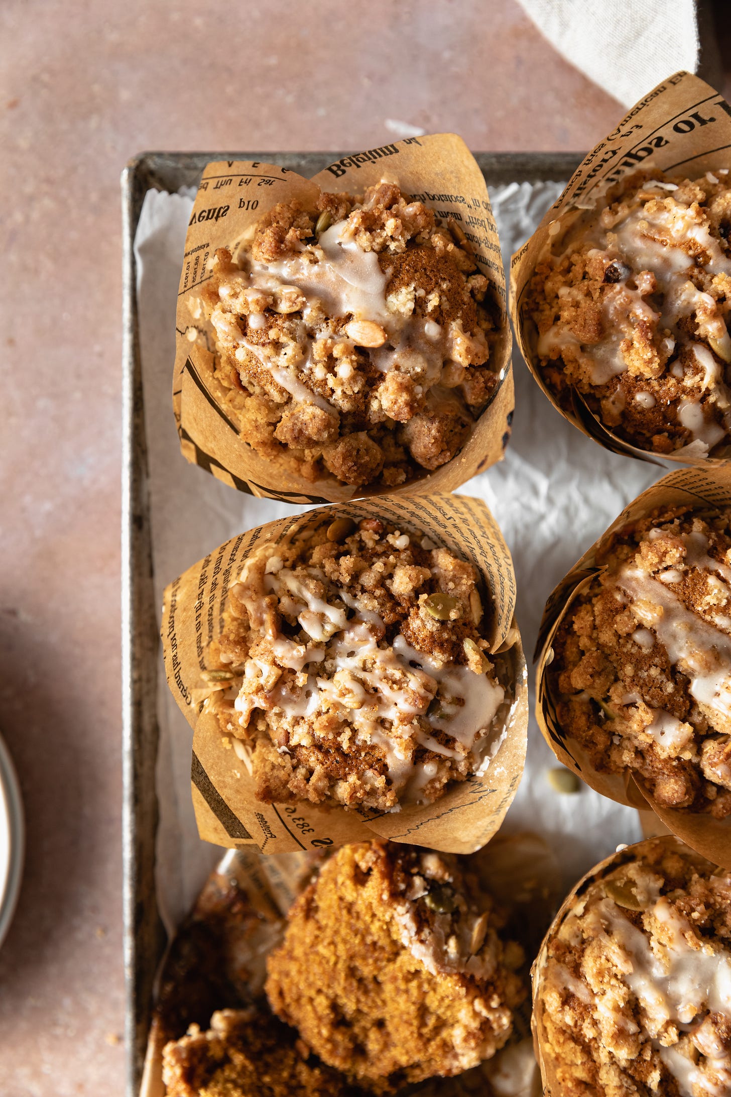 Close up shot of vegan pumpkin streusel muffins