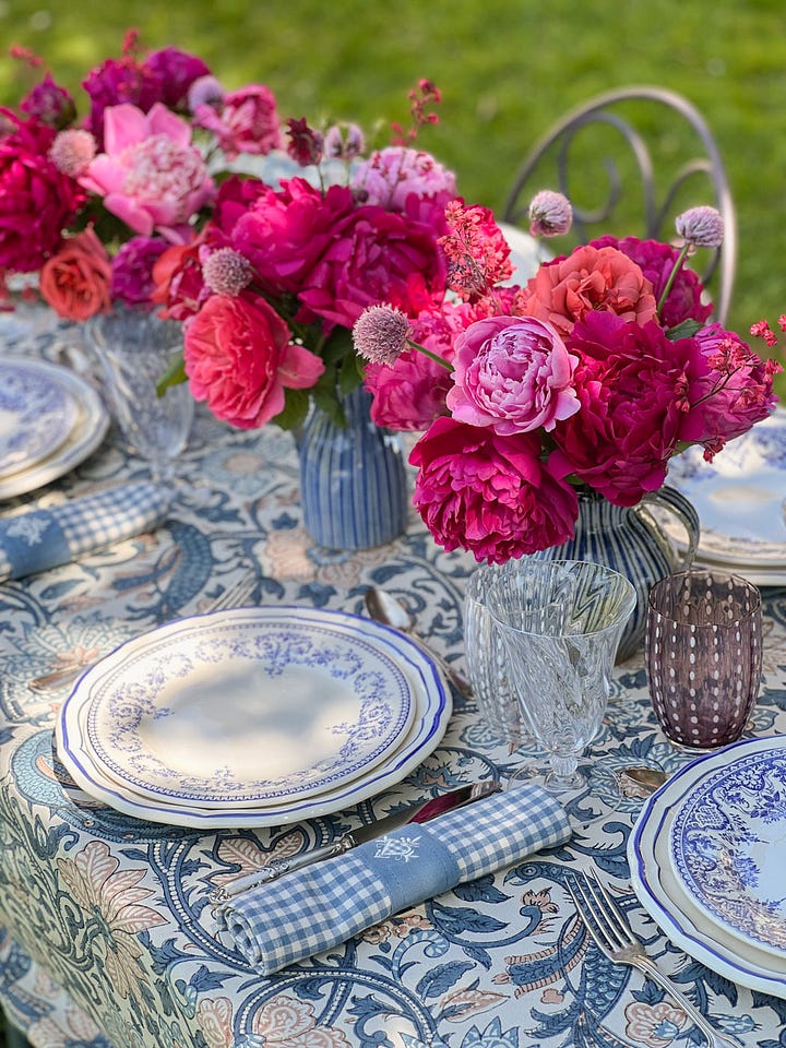 peonies roses table