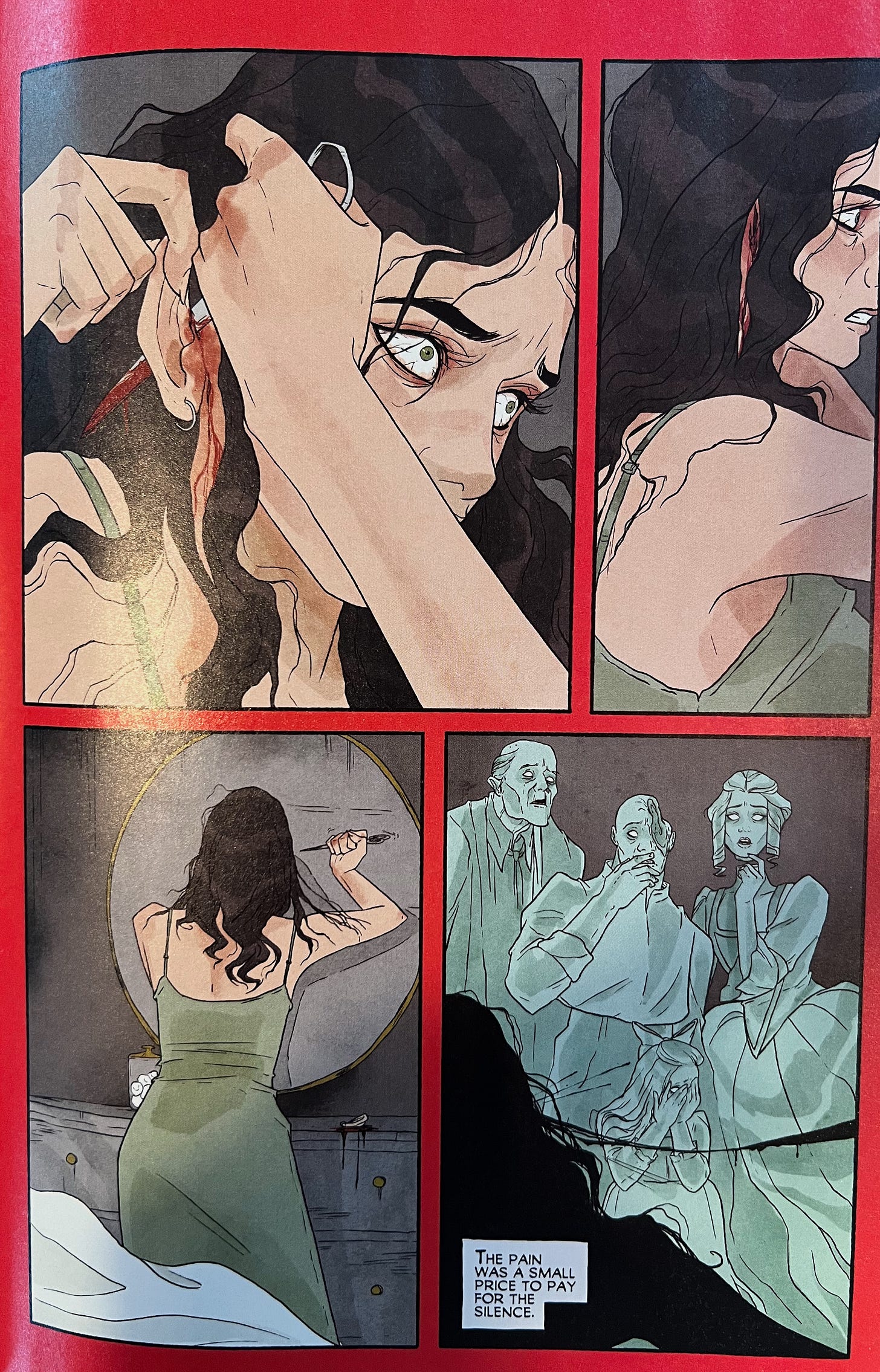 a page of Creepshow, in which the protagonist cuts off her own ear.