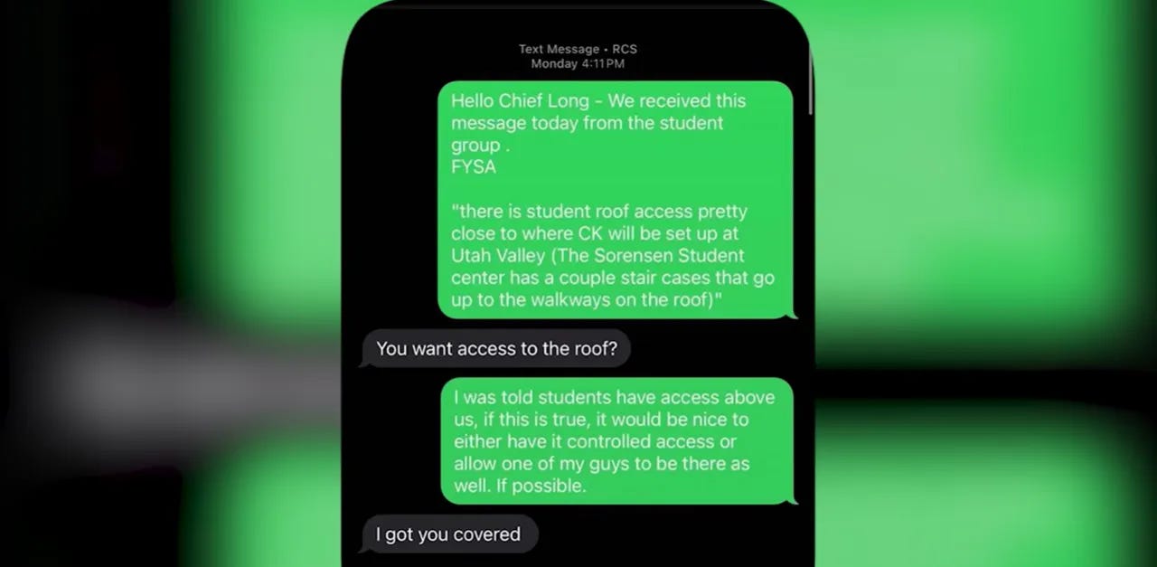 Text exchange between Brian Harpole and UVU police official. (Screenshot/YouTube/Shawn Ryan Show)
