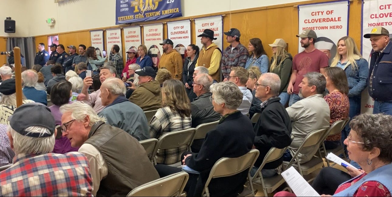 At the Cloverdale Town Hall, Rural California Community Takes First Step Against Dam Removals: "It's Not a Done Deal."
