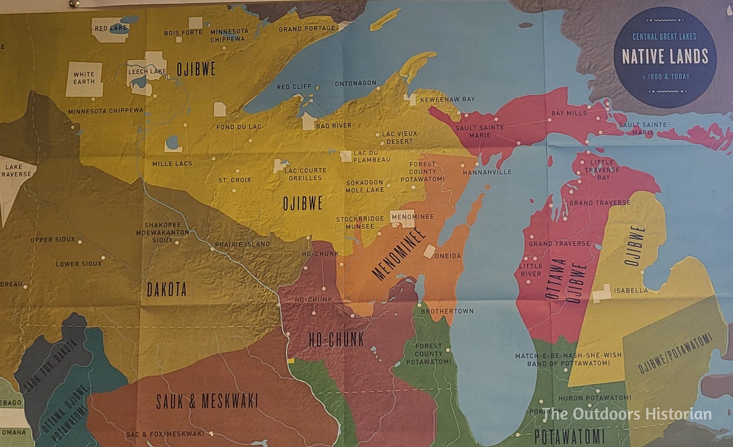 A map of ceded lands in the western Great Lakes.