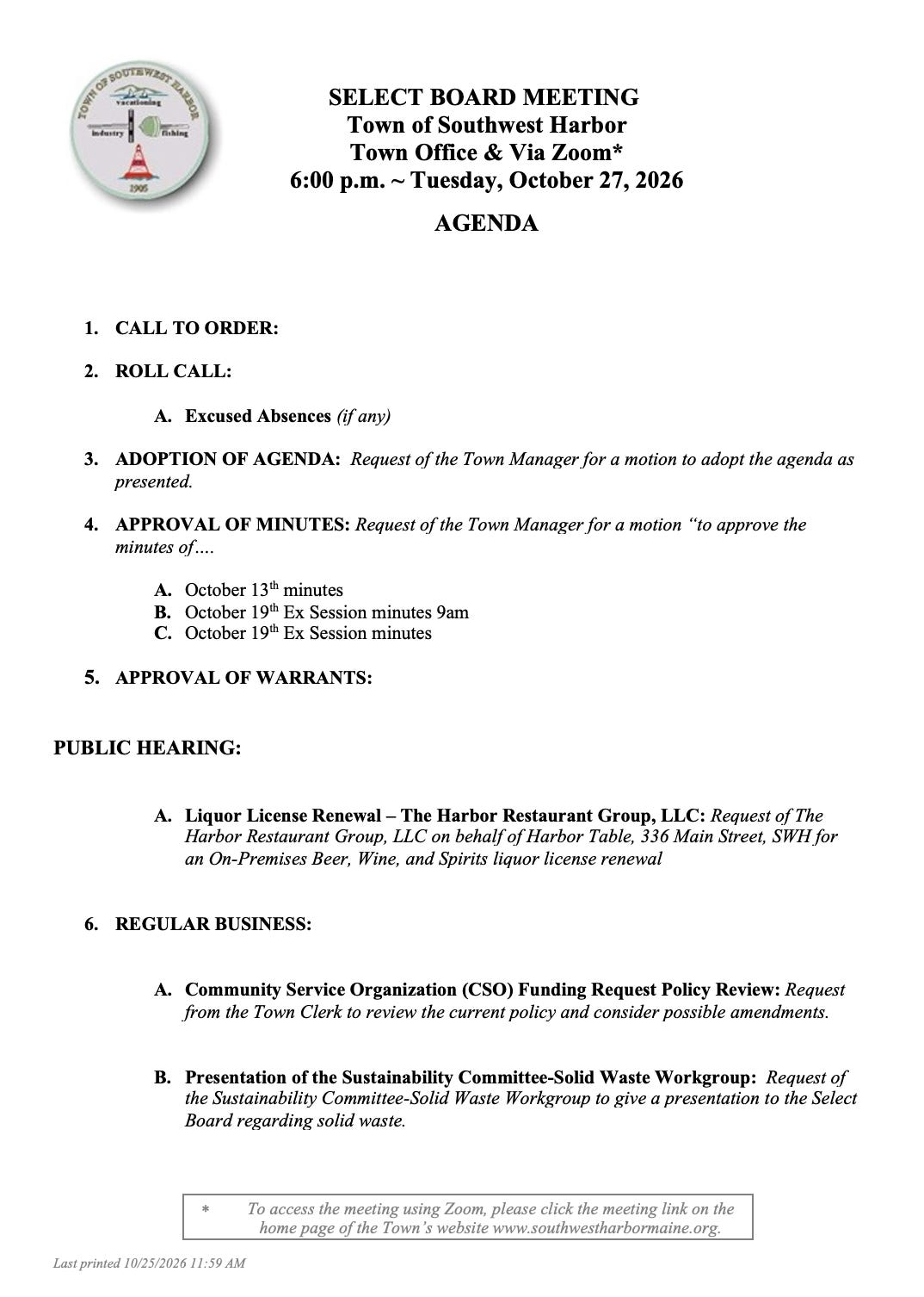 Metting In Process ON THE AGENDA: Town & School Meetings This Week.