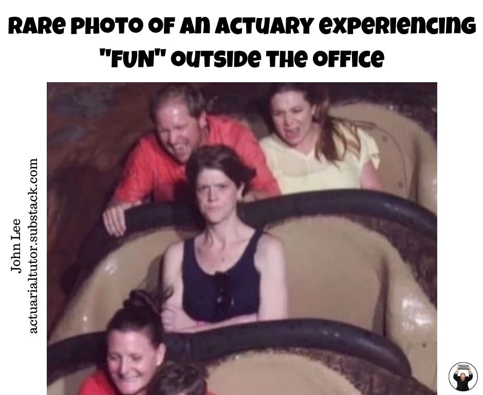 Rare photo of an actuary experiencing "fun" outside the office
