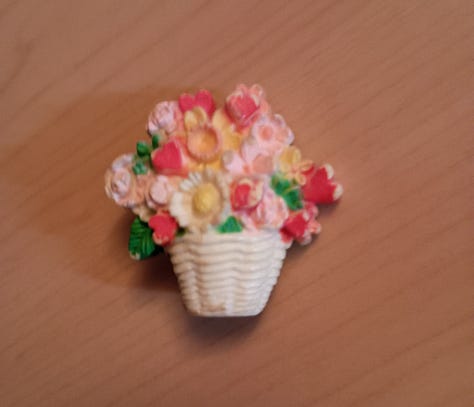 dreamsicles pin, resin flower basked, and a 22 three river festival pin