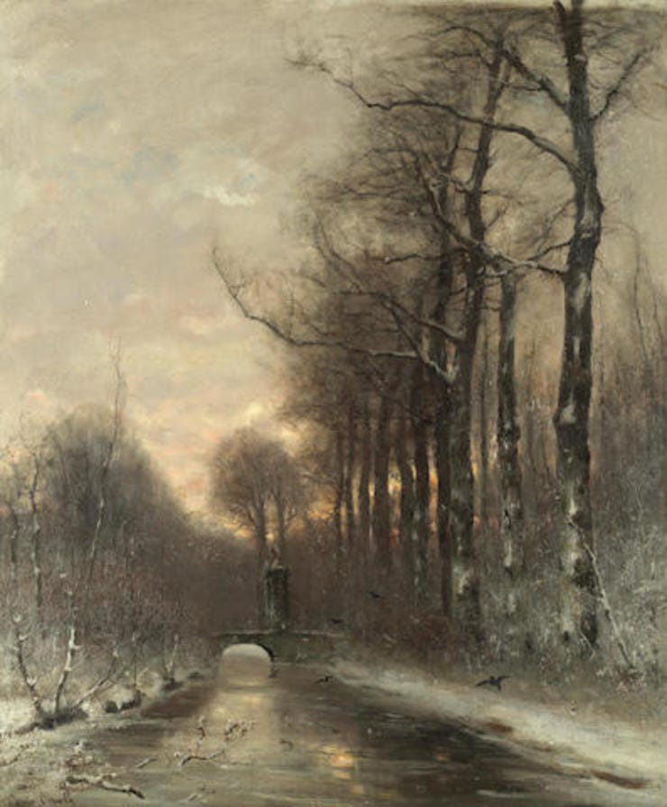 'A river in winter' - Olieverf op doek: Louis Apol