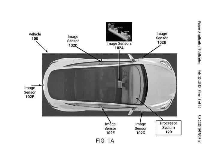 [FIG. 1A: Block diagram illustrating an example autonomous vehicle which includes a multitude of image sensors an example processor system]  [FIG. 1B: Block diagram illustrating the example processor system determining object/signal information based on received image information from the example image sensors]