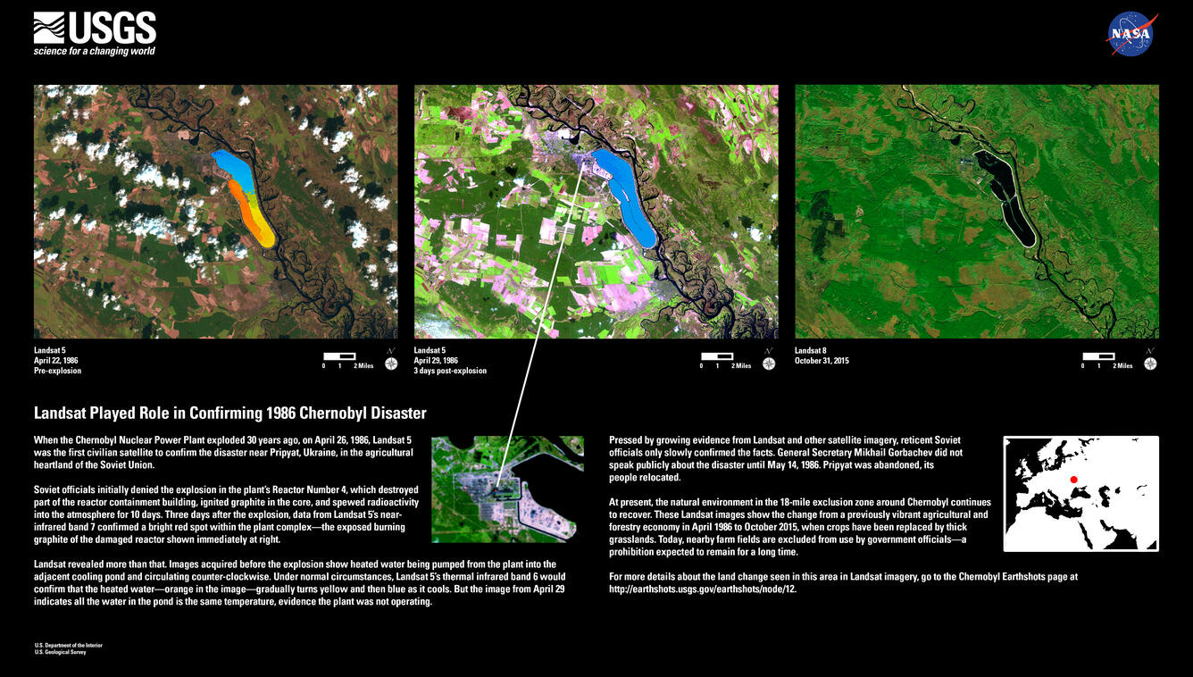 Image shows three satellite images of Chernobyl on black background with white text beneath. The text is repeated in post body.