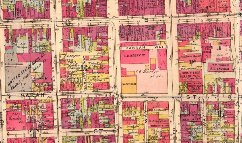 1923 map showing the industry in the very congested neighborhood. No park at this time!