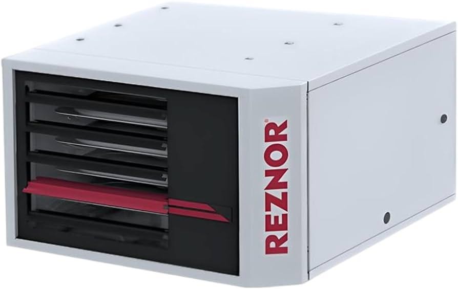 Reznor 60,000 BTU Unit Natural Gas Heater Indoor Use Garage and Shop Heater  | Quiet Forced Air, Ceiling Mount, Low Static Propeller Fan | UDXC-60