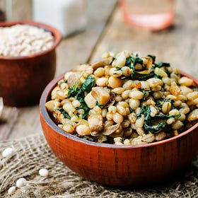 Vegetarian White Bean, Farro & Greens Casserole