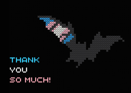 Thank you so much.  A flying bat with a trans pride flag as a wing.