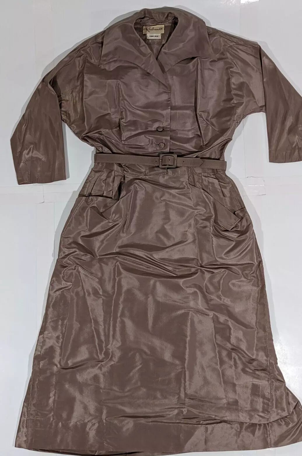 Vtg Rembrandt Womens Trench Coat Dress Size Medium, Pure Silk, Pocket Access - Picture 1 of 7