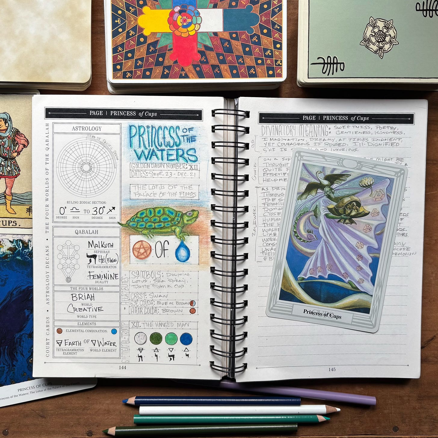 The Great Work Book showing the Princess of Cups page from the Court Card Tarot Journal.