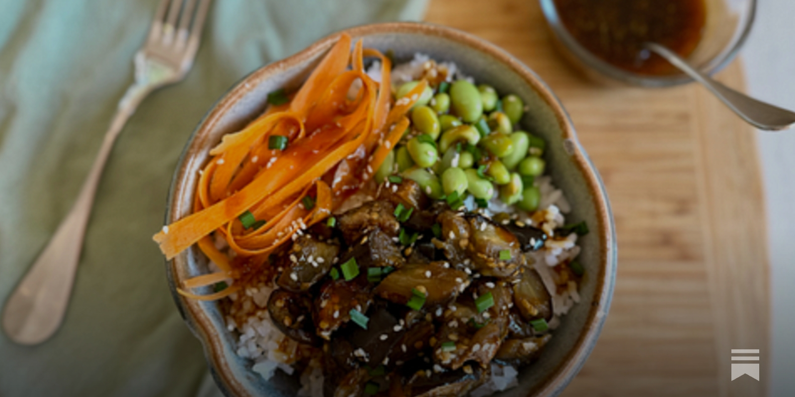eggplant teriyaki rice bowls - by Michelle Aronson