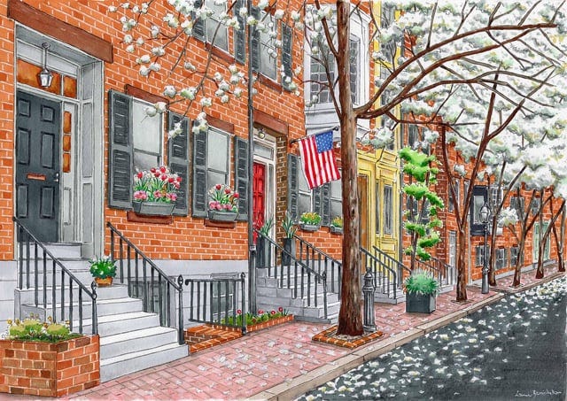 r/massachusetts - This is my hand drawn illustration (using marker pens and colored pencils) of Joy Street on Beacon Hill/Boston, in the spring! Hope you like it! :)